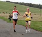 Conrad Franks (Gateshead) and eventual winner Nigel Rackham (Metros) lead  the Newcastle Town Moor Marathon. Photo: David T. Hewitson/Sports for All Pics